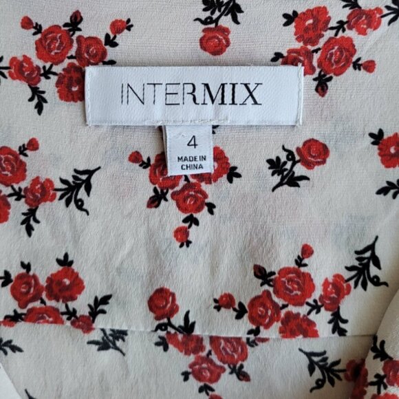 INTERMIX Evonne Silk Ruffle Floral Blouse — White/Red — Size 4 - Picture 2 of 7